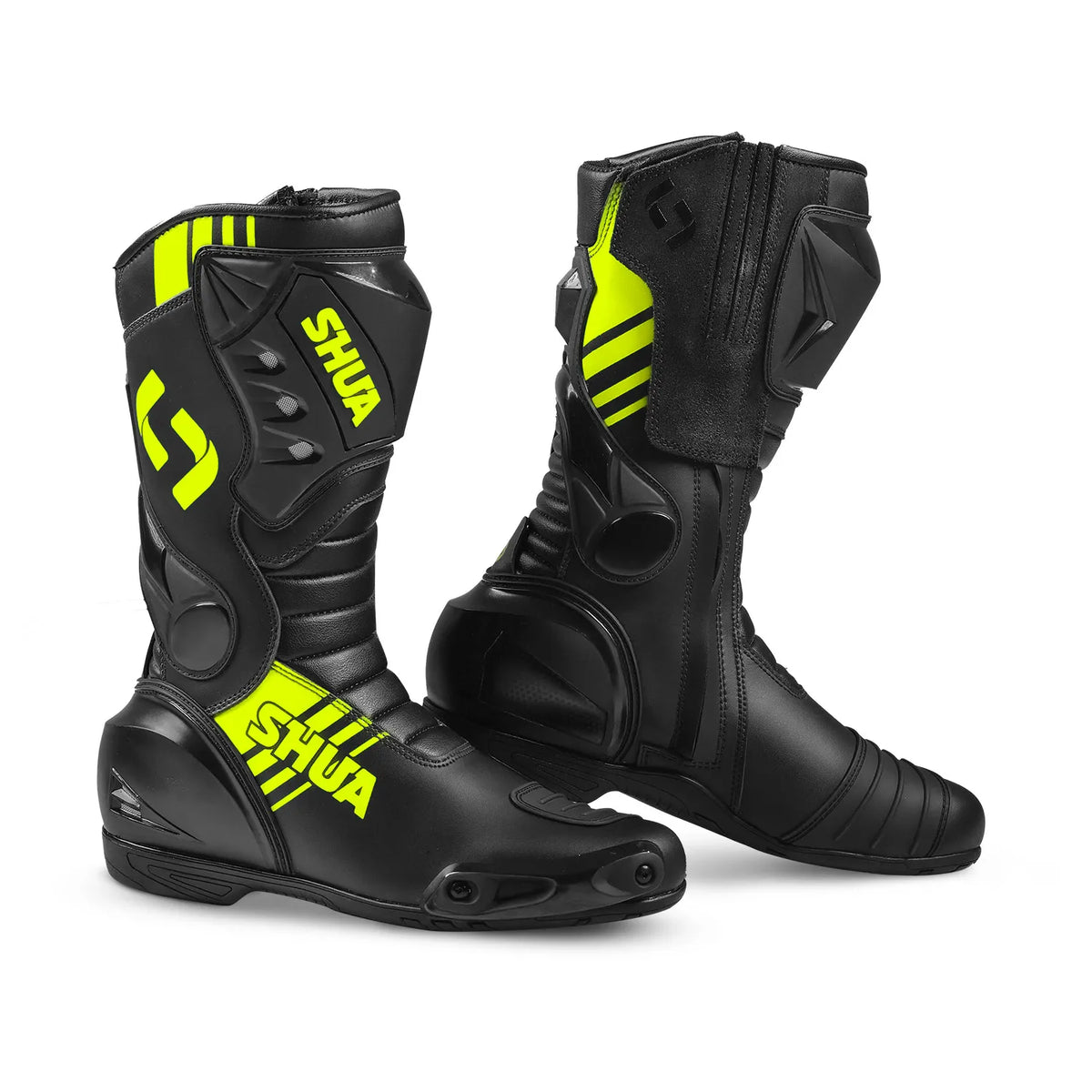 SHUA SUPER TECH Botas De Moto Couro Preto Amarillo Fluor