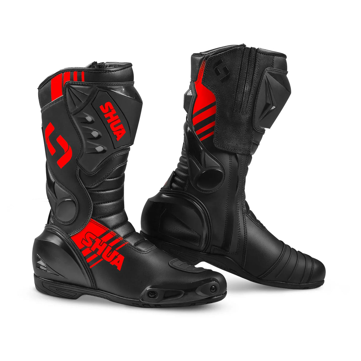 SHUA SUPER TECH Motorcycle Boots, Black and Red Leather