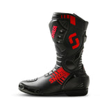 SHUA SUPER TECH Motorcycle Boots, Black and Red Leather