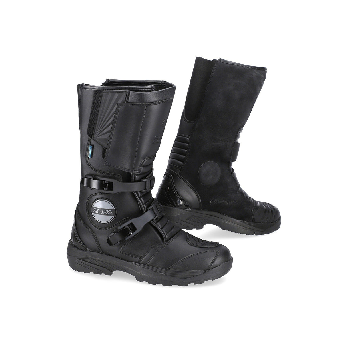 SHUA DISCOVERY Moto Couro Longo Botas Preto