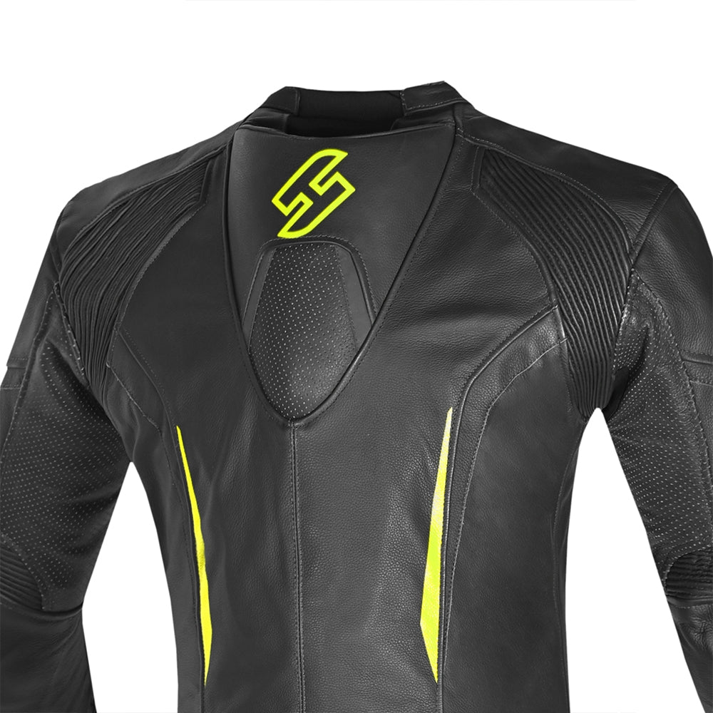 SHUA INFINITY 2 PC Moto Homem Fatos Preto Amarelo - Imagem da parte superior das costas do terno