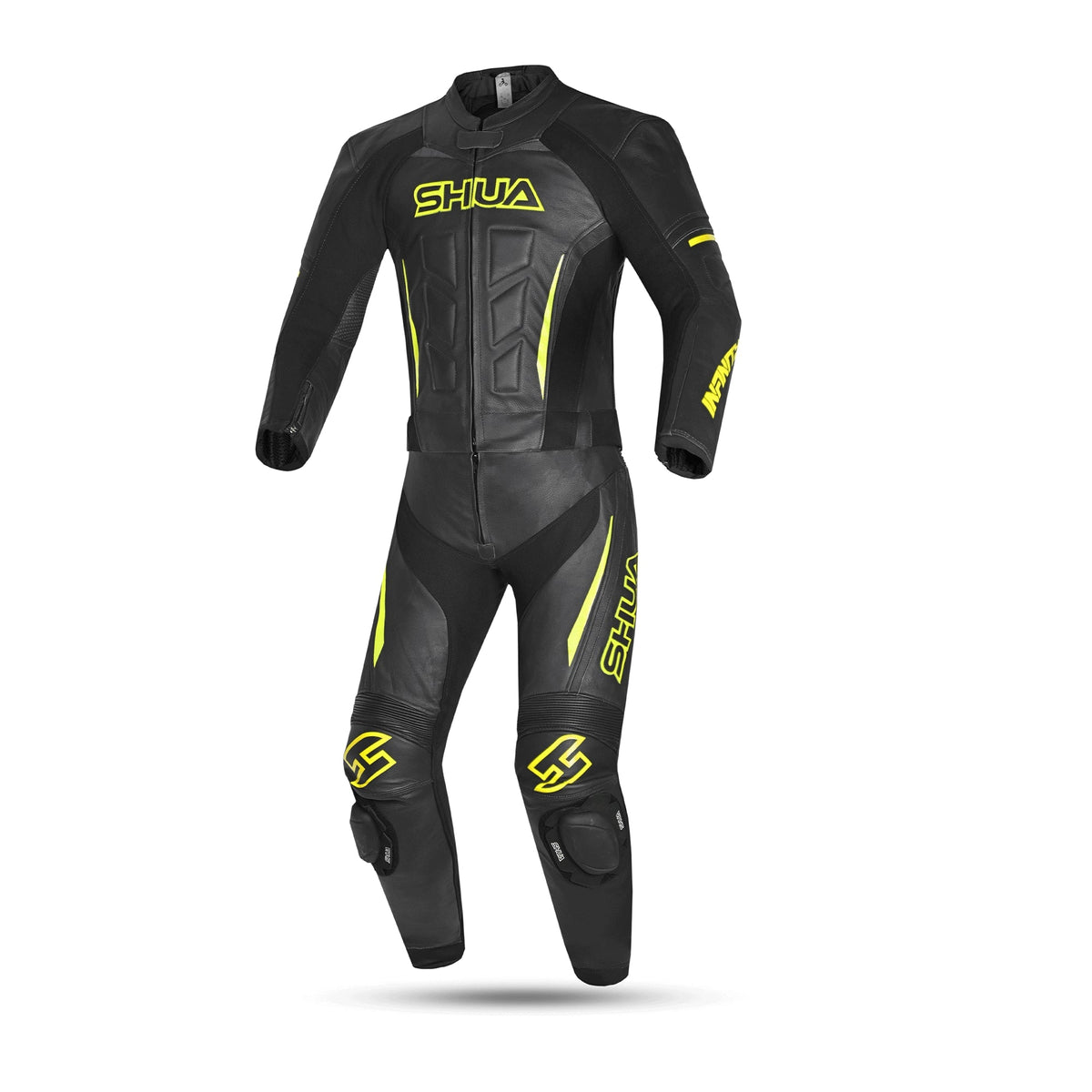 SHUA INFINITY 2 PC Moto Homem Fatos Preto Amarelo imagem frontal do terno