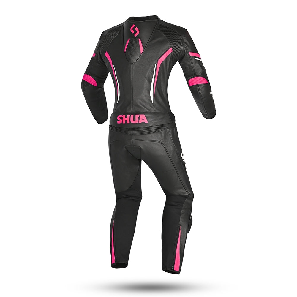 SHUA INFINITY 2 PC Moto Senhora Fatos Fúcsia Preta - Imagem traseira do terno