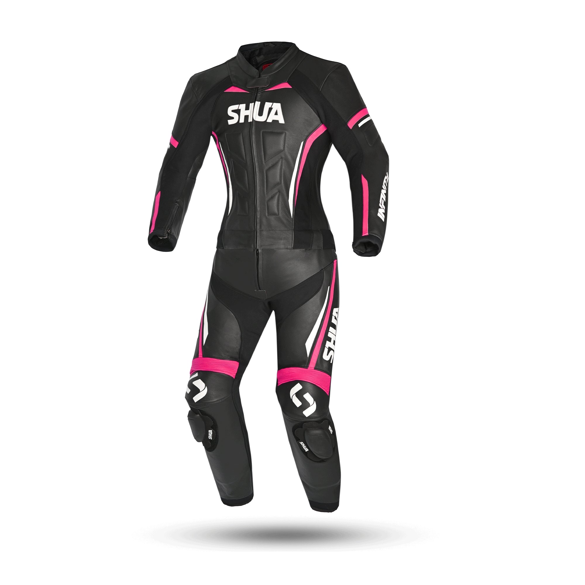 SHUA INFINITY 2 PC Moto Senhora Fatos Fúcsia Preta - imagem frontal do terno