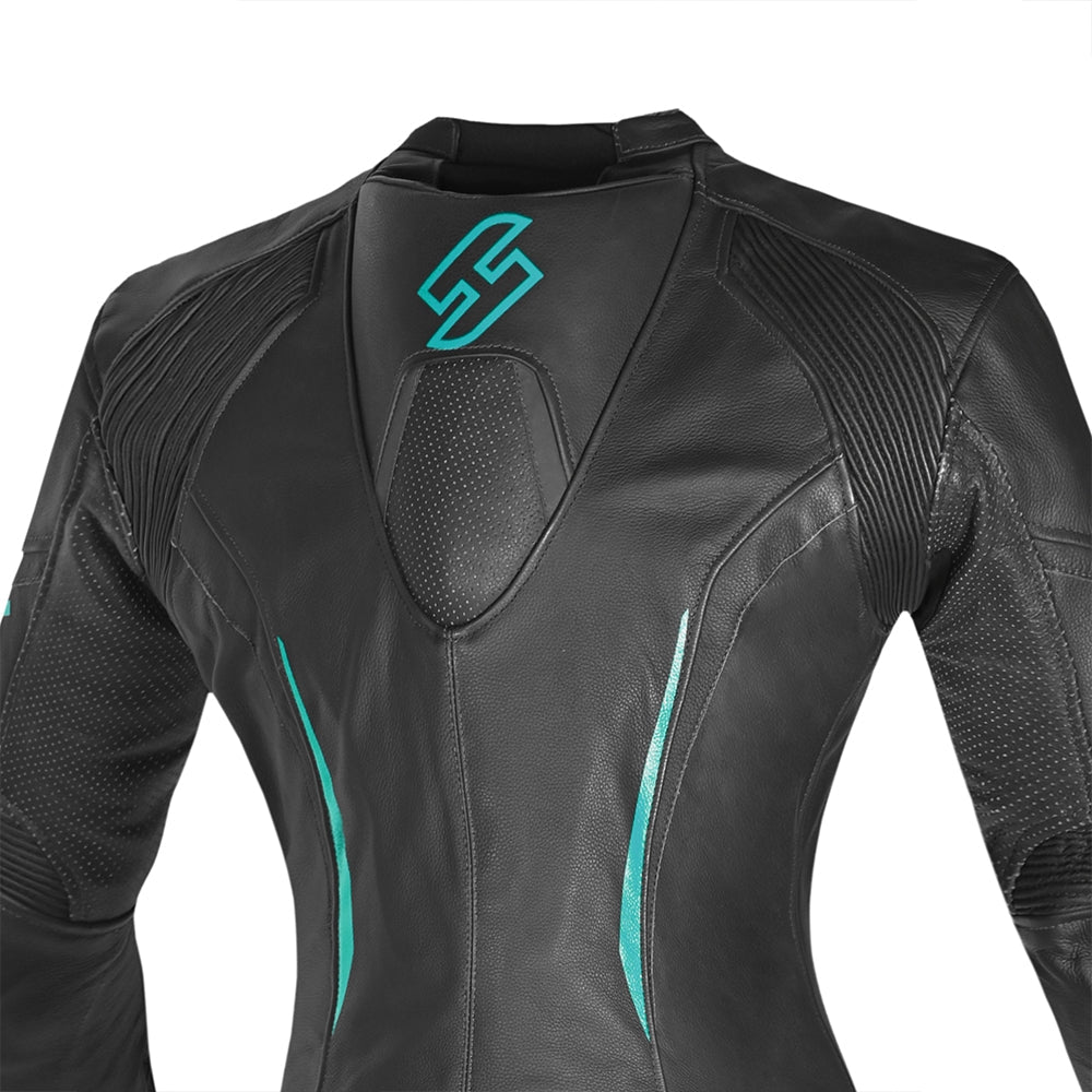 SHUA INFINITY 2 PC Moto Senhora Fatos Turquesa Preto - Imagem da parte superior das costas do terno