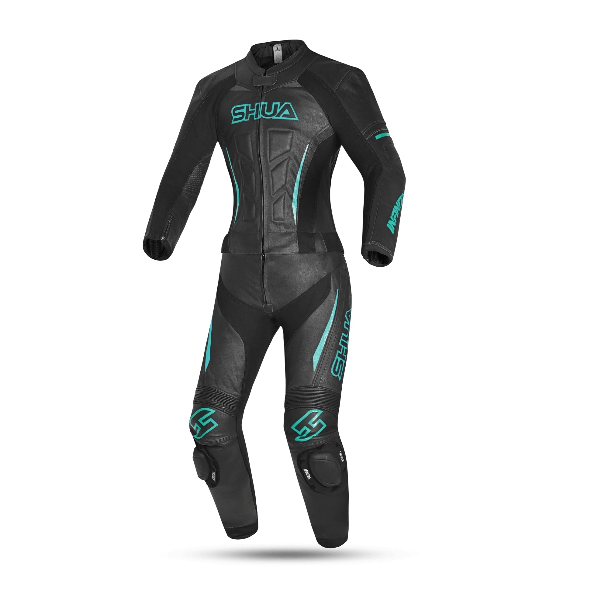 SHUA INFINITY 2 PC Moto Senhora Fatos Turquesa Preto - imagem frontal do terno