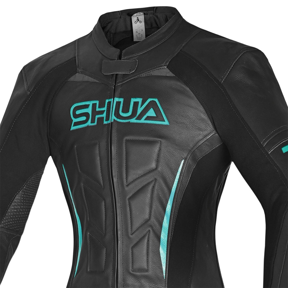 SHUA INFINITY 2 PC Moto Senhora Fatos Turquesa Preto - imagem parte superior peito do terno