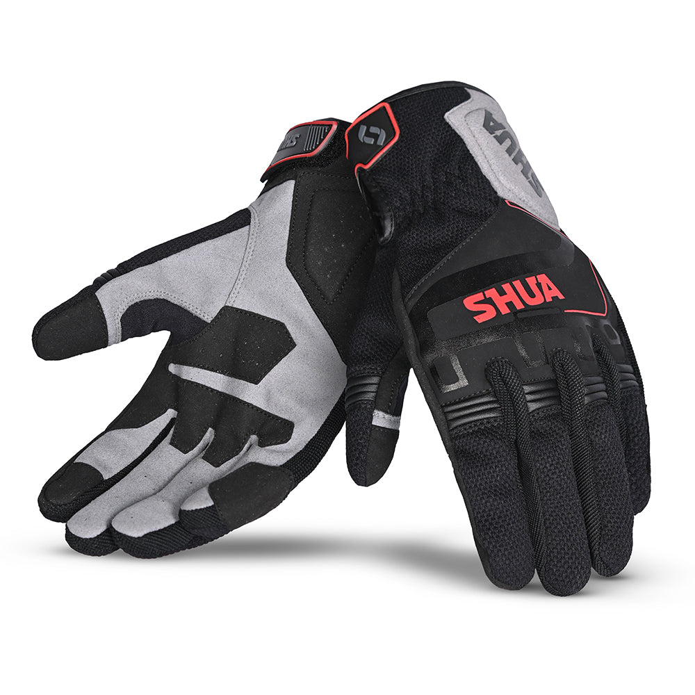 SHUA SEA BREEZE Moto Luvas Preto Cinzento Vermelho - Imagem dupla de luvas