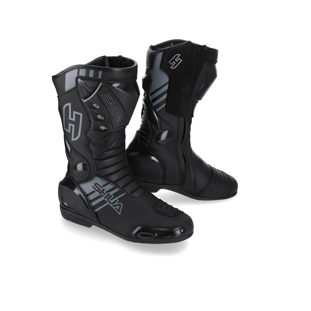 SHUA SUPER TECH Moto Couro Botas Preto Cinza - Imagem dupla de botas
