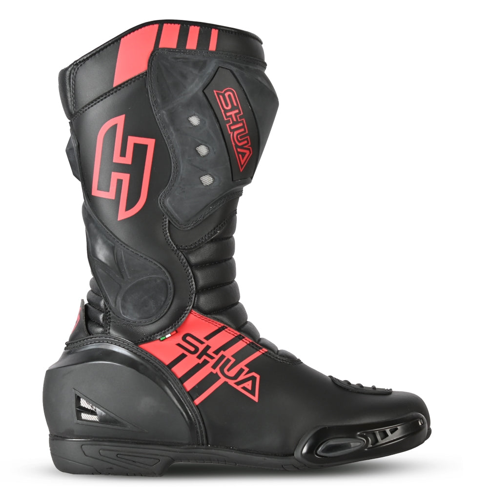 SHUA SUPER TECH Moto Couro Botas Preto Vermelho - Imagem do lado direito de Boots