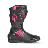 SHUA SUPER TECH Women's Leather Motorcycle Boots Black Pink