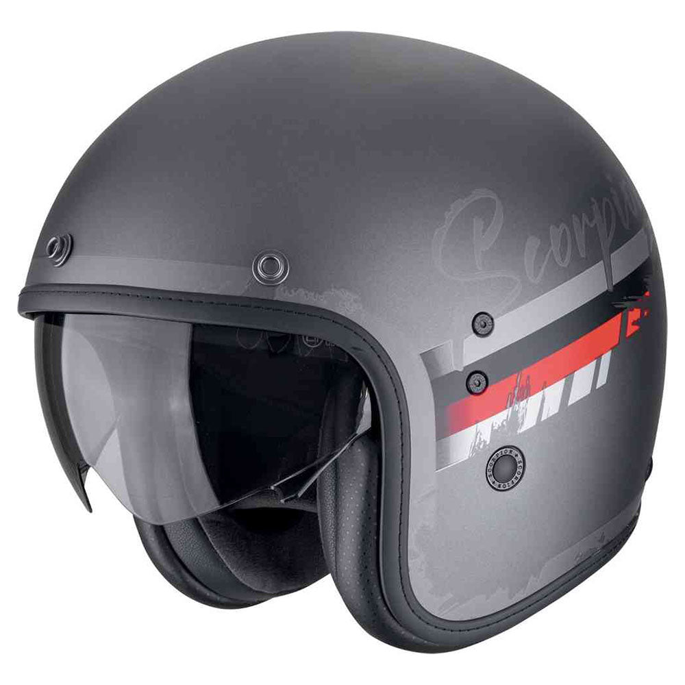 SCORPION BELFAST EVO ADONIS ABIERTO CASCO Matte silver-Red – 1 – Maximomoto PT