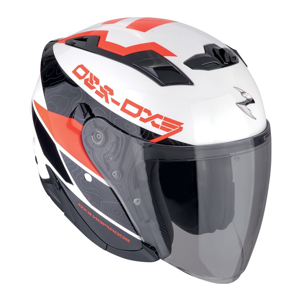 Scorpion EXO-230 BAND Open Face Jet Casco Blanco Negro Red – 2 – Maximomoto PT