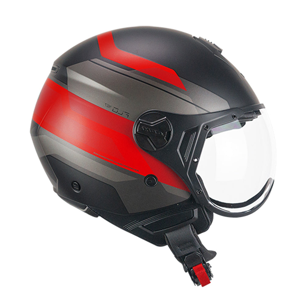 CGM 167K FLO CITY Jet Casco Negro Rojo Mate conformado