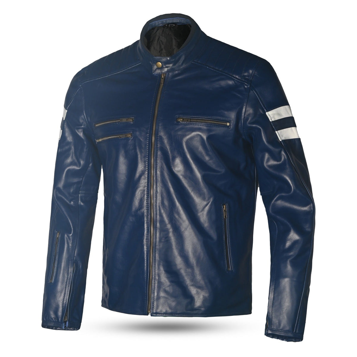 BELA MILANO Moto Couro Moda Casacos Azul Branco