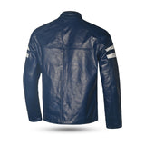 BELA MILANO Moto Couro Moda Casacos Azul Branco