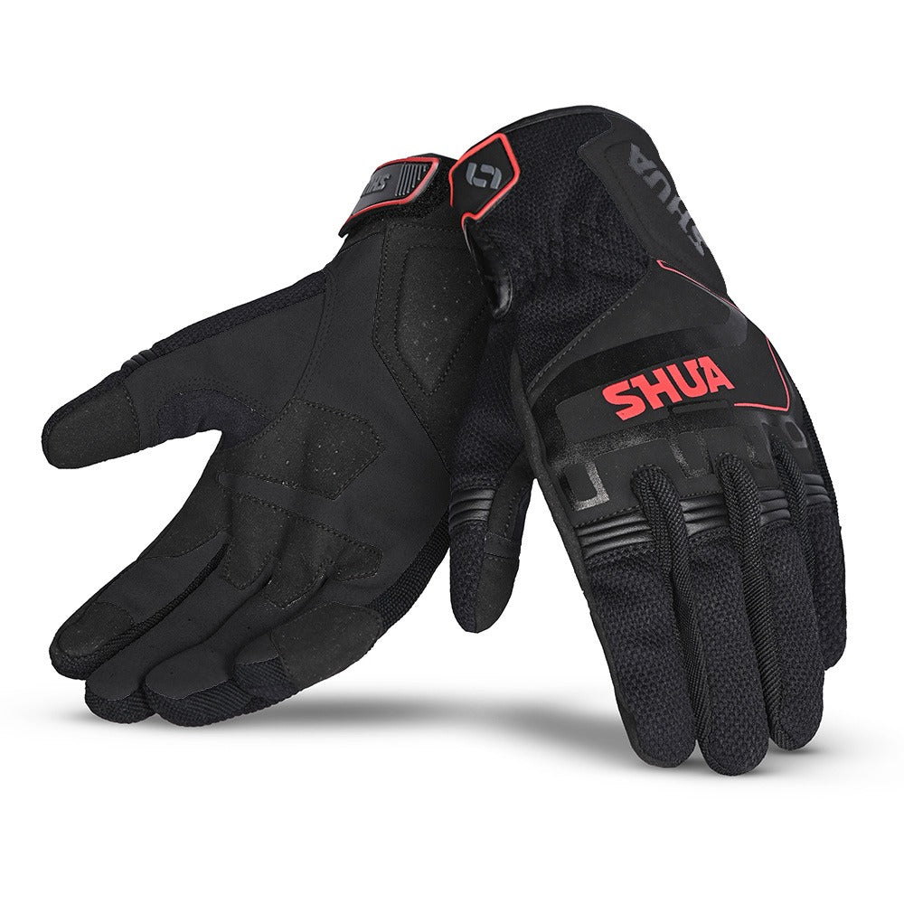SHUA SEA BREEZE Moto Luvas Pretas Vermelhas